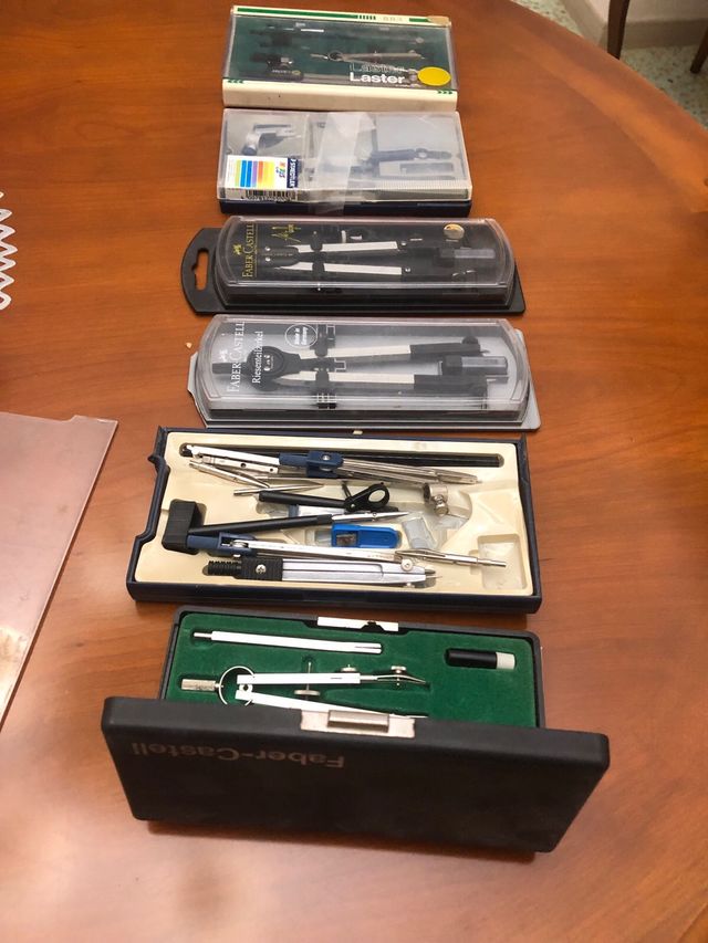 Lote de 6 estuches de compases de dibujo vintage