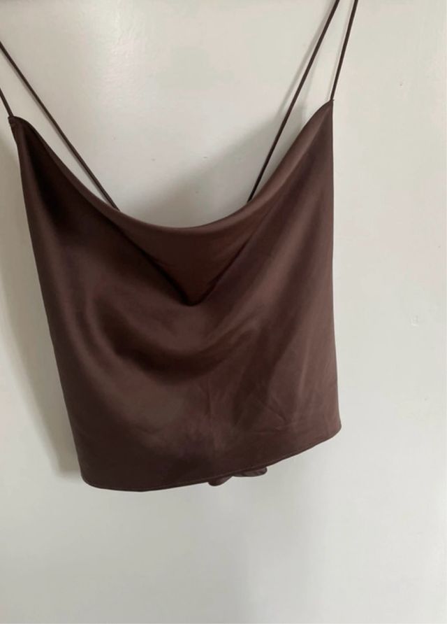 Top satén tirantes marrón talla S