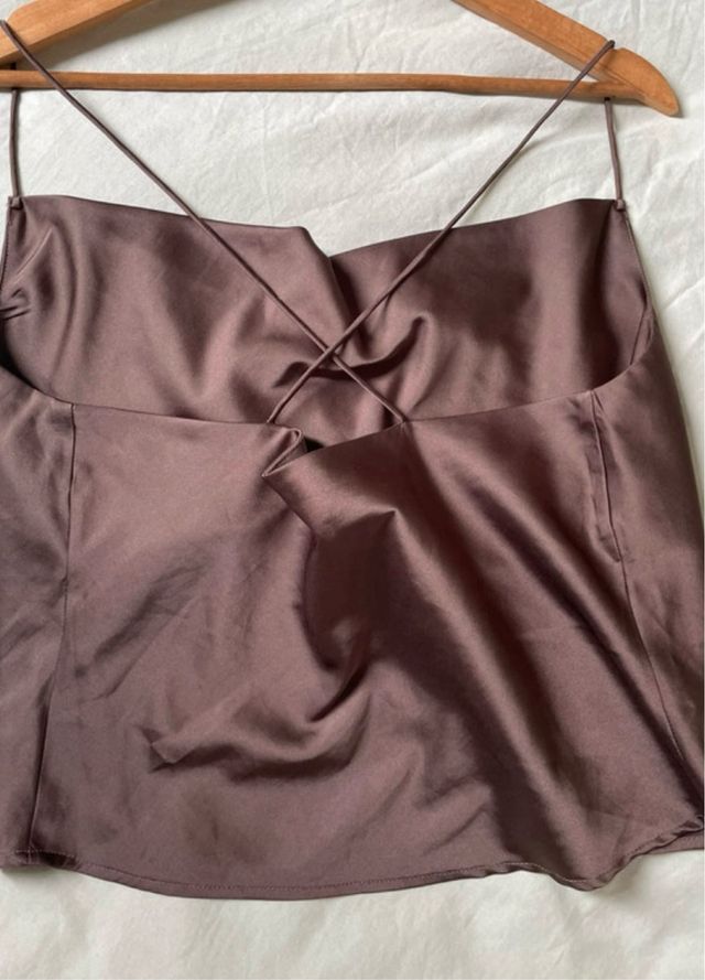 Top satén tirantes marrón talla S