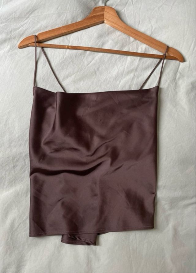 Top satén tirantes marrón talla S