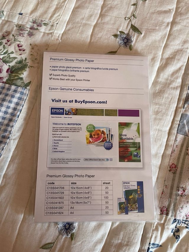Papel Fotográfico Brillante Premium Epson 10x15cm