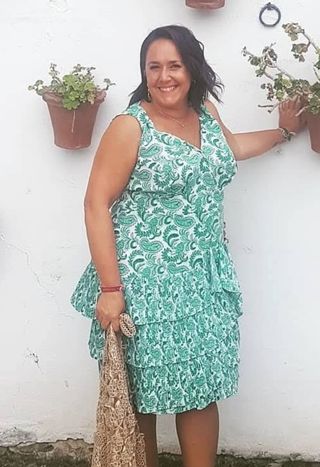 Vestido verde y blanco para eventos