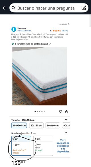 Topper Viscoelástico 180x200x7,5cm NUEVO!