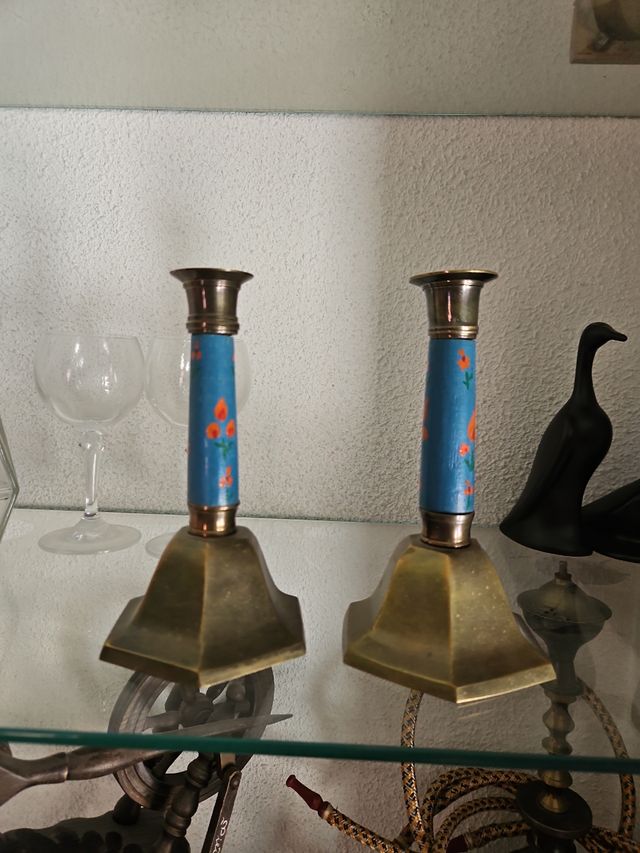 Candelabros Vintage Azul y Dorado