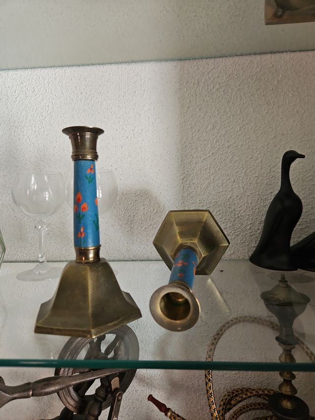 Candelabros Vintage Azul y Dorado