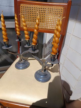 Portacandele in metallo e legno