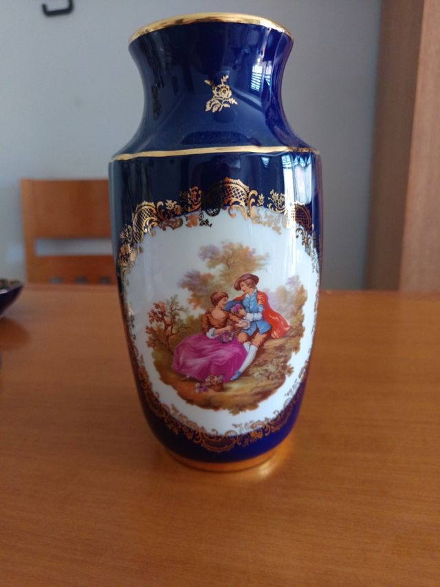 Jarrón Limoges Azul y Dorado