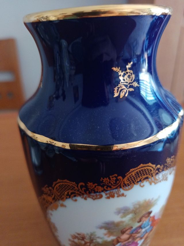 Jarrón Limoges Azul y Dorado