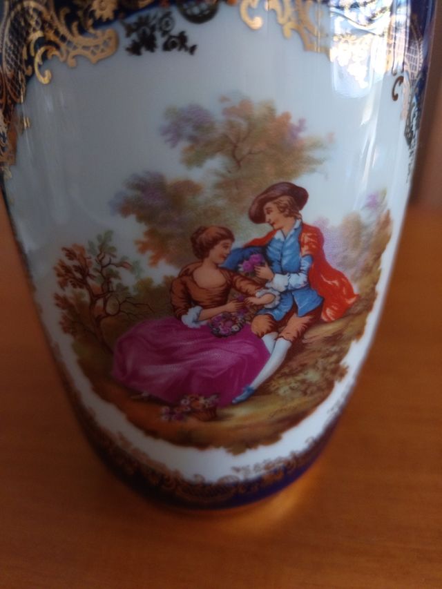 Jarrón Limoges Azul y Dorado