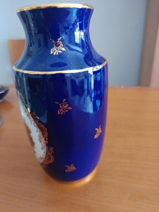 Jarrón Limoges Azul y Dorado