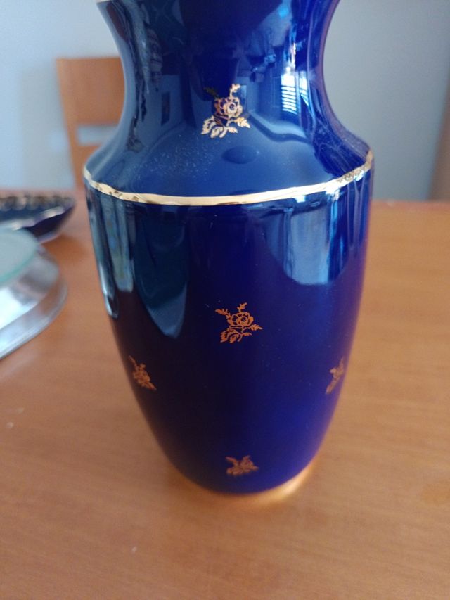 Jarrón Limoges Azul y Dorado
