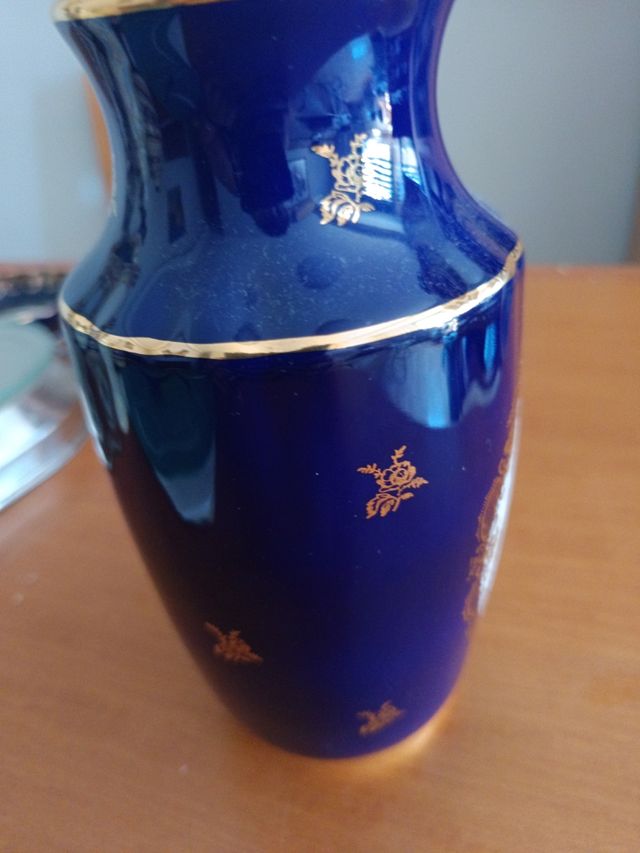 Jarrón Limoges Azul y Dorado