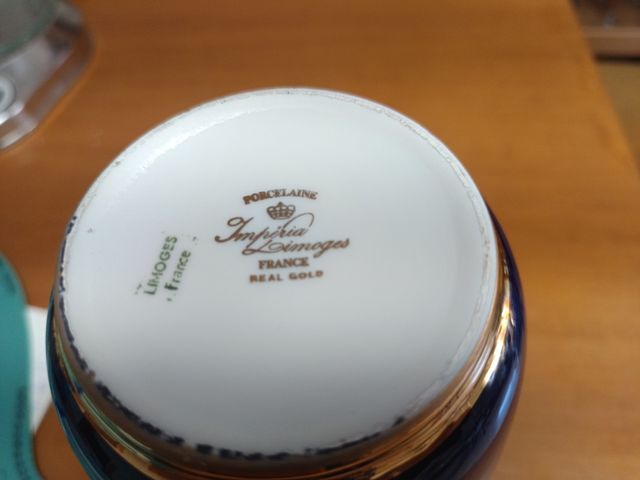 Jarrón Limoges Azul y Dorado