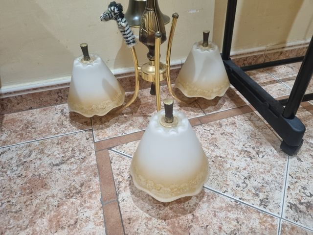 2 Lámparas de Cristal y Metal Doradas