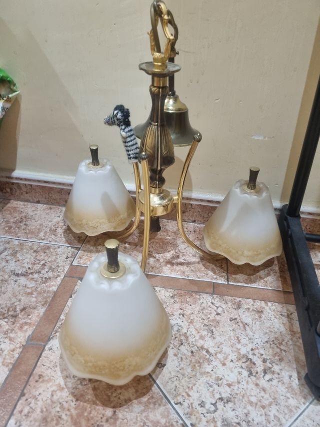 2 Lámparas de Cristal y Metal Doradas