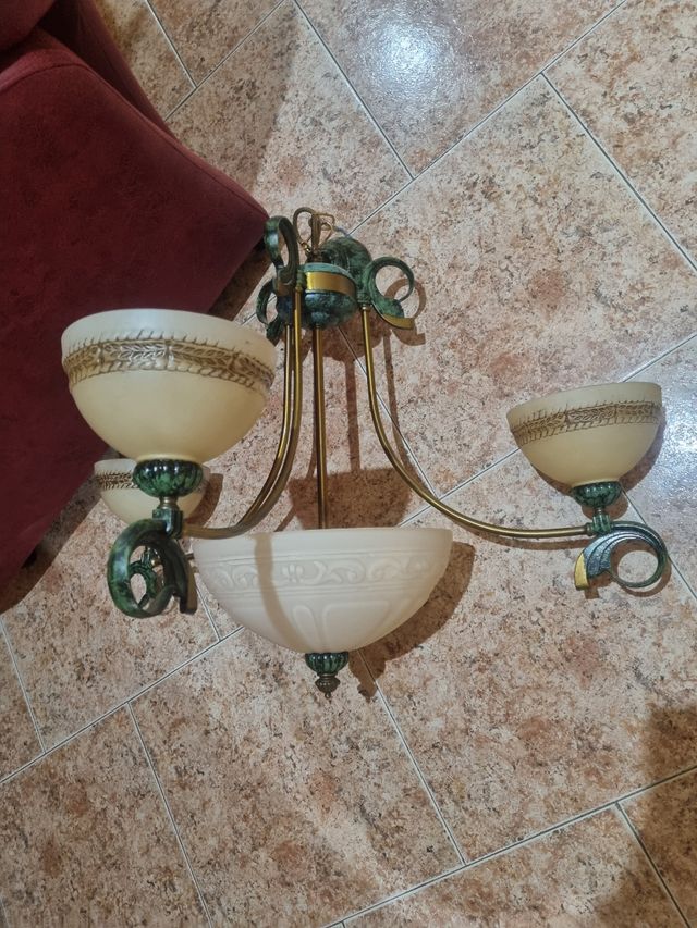 2 Lámparas de Cristal y Metal Doradas