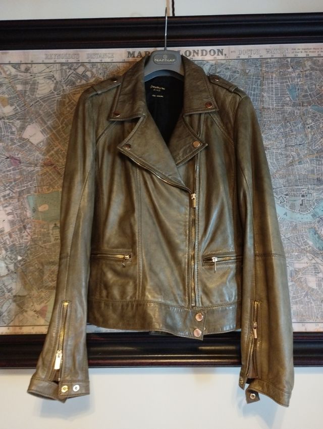 Chaqueta Biker Piel Verde Oliva Stradivarius T. L