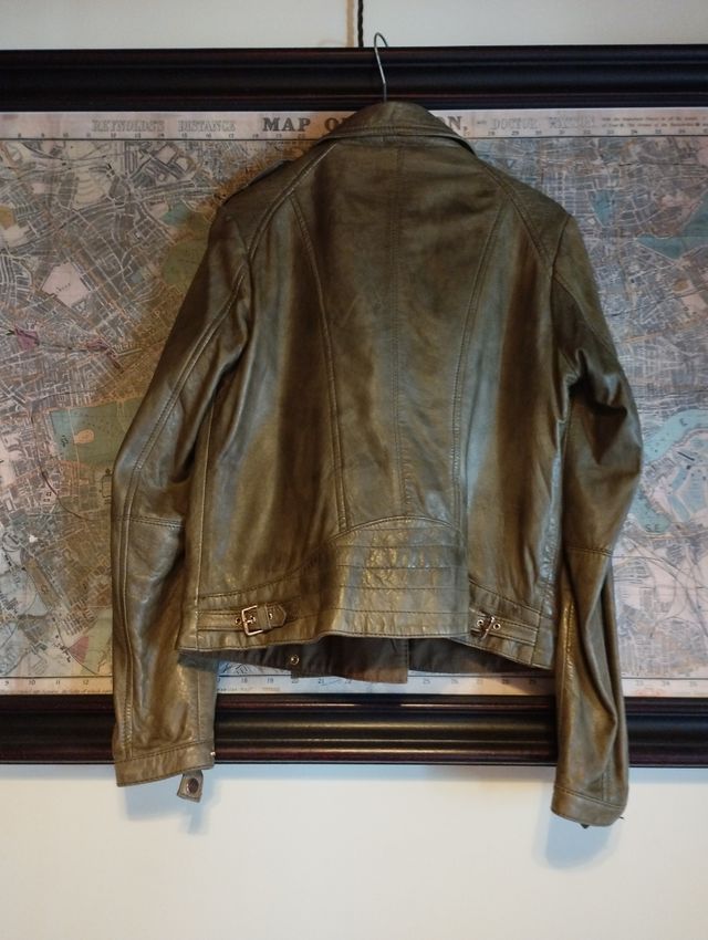 Chaqueta Biker Piel Verde Oliva Stradivarius T. L