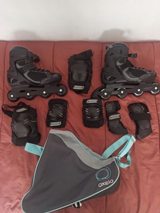 Patines Oxelo talla 46 con protecciones y bolsa.