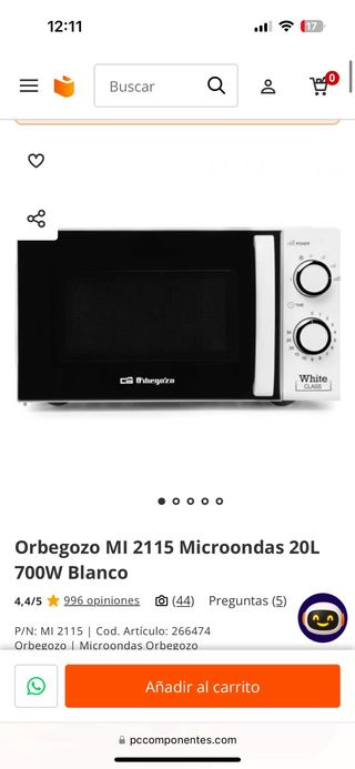 Microondas Orbegozo MI2115 Blanco 20L