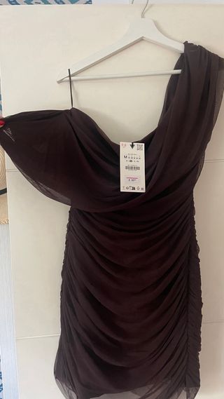 Vestido Zara Asimétrico Marrón Talla M