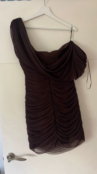 Vestido Zara Asimétrico Marrón Talla M