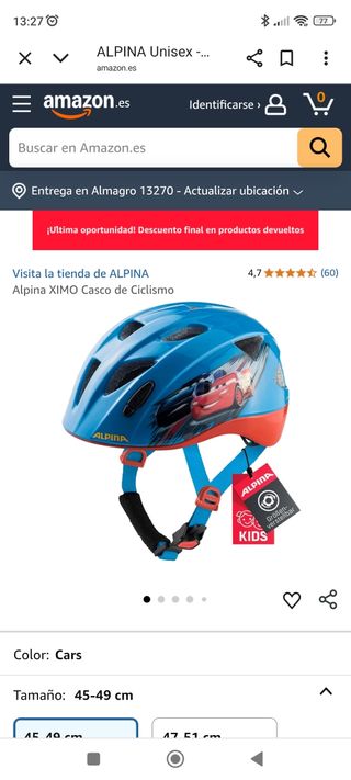 Casco Infantil Alpina Cars
