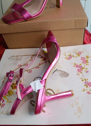 Elegantes Sandalias Tacón Fucsia Piel Talla 38