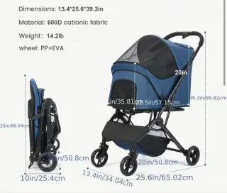 Passeggino per Cani Blu Navy Leggero