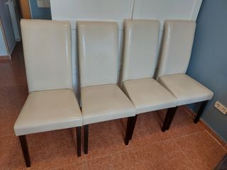 4 Sillas Comedor/Salón Beige Cuero
