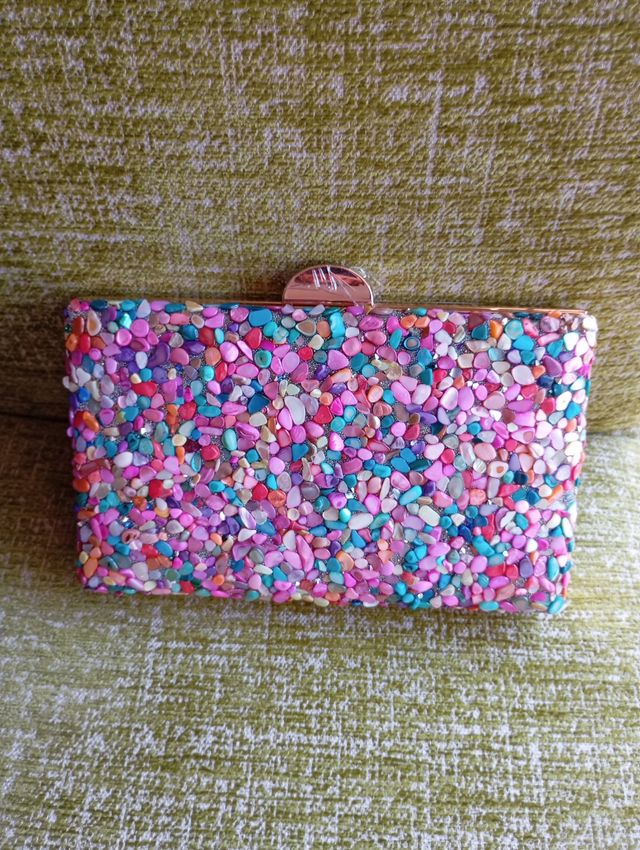 Bolso de fiesta clutch pedrería multicolor