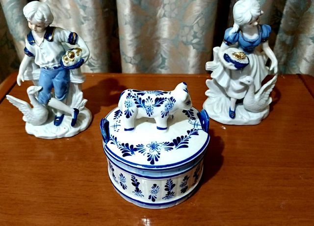 Figuras de porcelana niño, niña y vaca