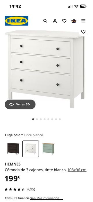 Cómoda HEMNES 3 cajones blanca IKEA
