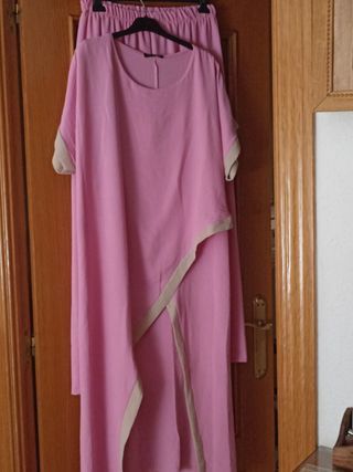 Casaca rosa y beige talla única