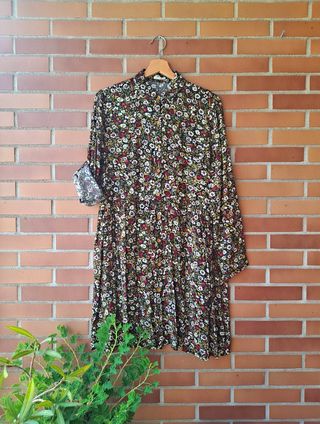 Vestido ligero manga larga estampado flores retro