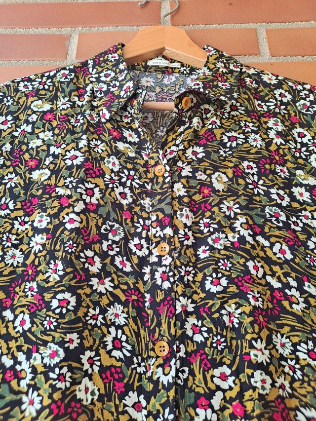 Vestido ligero manga larga estampado flores retro