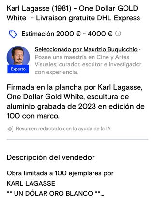 Arte Karl Lagasse One Dollar Gold White