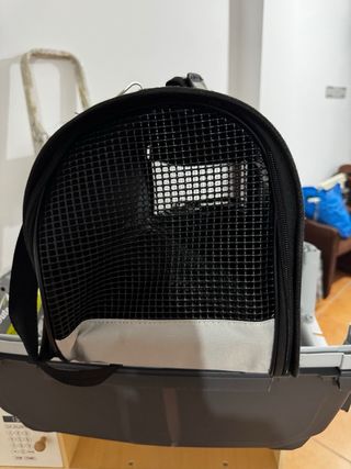 Transportín para mascotas gris y negro