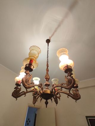 Lampadario Vintage Ottone 6 Luci Bocce Vetro