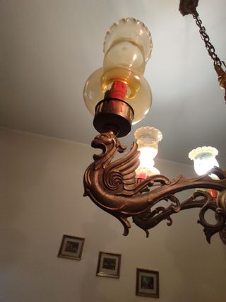 Lampadario Vintage Ottone 6 Luci Bocce Vetro