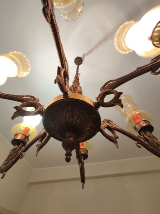 Lampadario Vintage Ottone 6 Luci Bocce Vetro