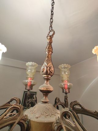 Lampadario Vintage Ottone 6 Luci Bocce Vetro