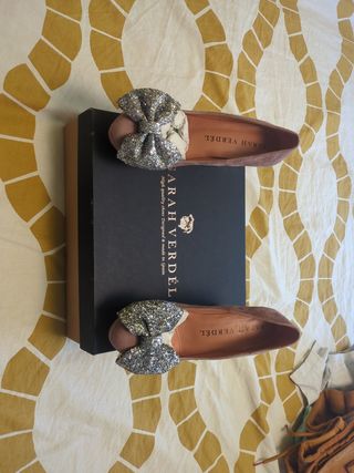 Zapatos Sarah Verdel Rosas con Lazo Brillante