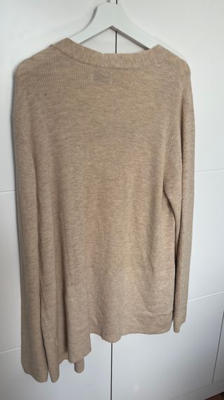 Cardigan beige largo tallas grandes con bolsillos