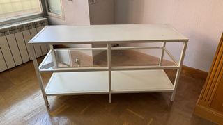 Mesa de centro/TV blanca con cristal