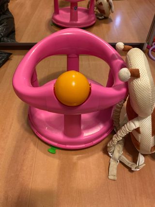 Asiento Bañera Bebé Rosa con Juguete Giratorio