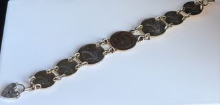 Pulsera Monedas Plata Ley Baño Oro