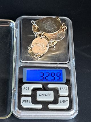 Pulsera Monedas Plata Ley Baño Oro