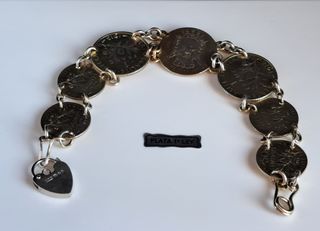 Pulsera Monedas Plata Ley Baño Oro