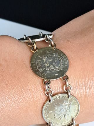 Pulsera Monedas Plata Ley Baño Oro